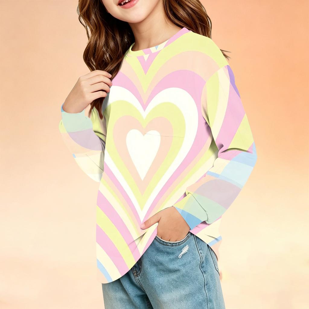 Kids Long Sleeve Printed Round Neck T-Shirt with Pocket Casual Top