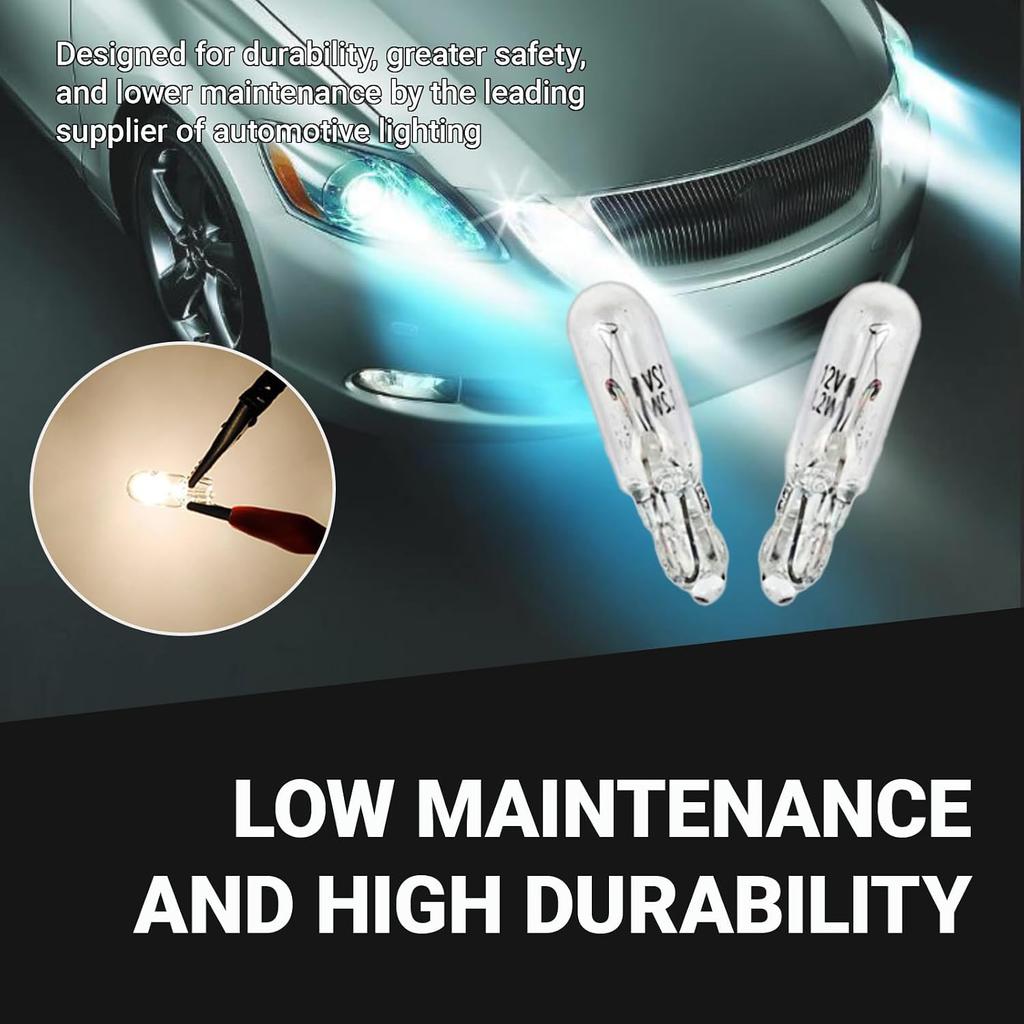 T5 Car Wedge Light 12V 1.2W Bright Auto Dashboard Gauge Side Lamp Multifunctional Width Indicator Instrument Bulb 10 PCS Universal for Most Cars