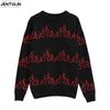 Cross New Flame Jacquard Harajuku Knit Sweater - Autumn/Winter Warm Punk Loose Round Neck Pullover