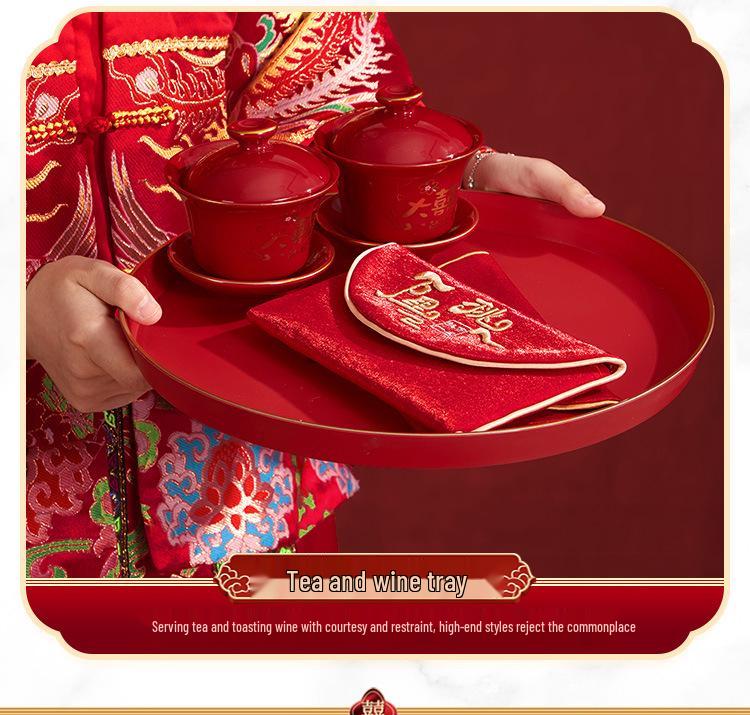 Red Wedding Toasting Tray: Tea, Fruit, Candy Dish – Wedding Supplies, Happy Tray by Wang Jin