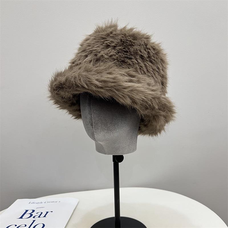 

Winter new plush bucket hat women northern snow wind outdoor warm sun protection leisure basin hat M（56-58cm） темно-коричневого кольору