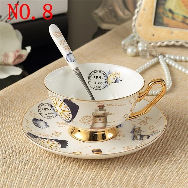 2025 Flowers Painting afternoon tea Coffee Cups Bone china Tea Cup and Saucer Spoon Set Advanced Porcelain Mug for Gifts