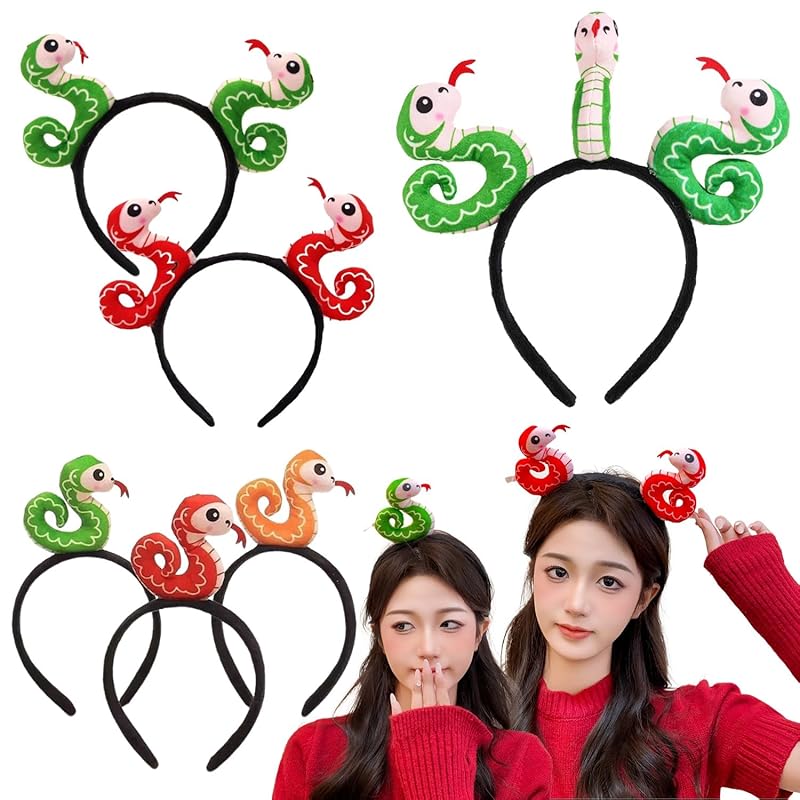 

[JANSSE] snake headband headgear snake hair band hair ornament 2025 zodiac Year of the Snake animal headband Ladies girl cute snake Headgear stuffed
