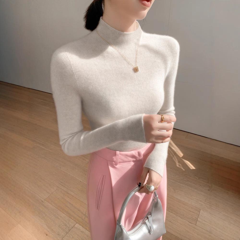 Women's Seamless Cashmere Slim-Fit Half-High Neck Sweater
