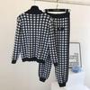 European Women's Houndstooth Knit Cardigan Two-Piece Set Casual Wear