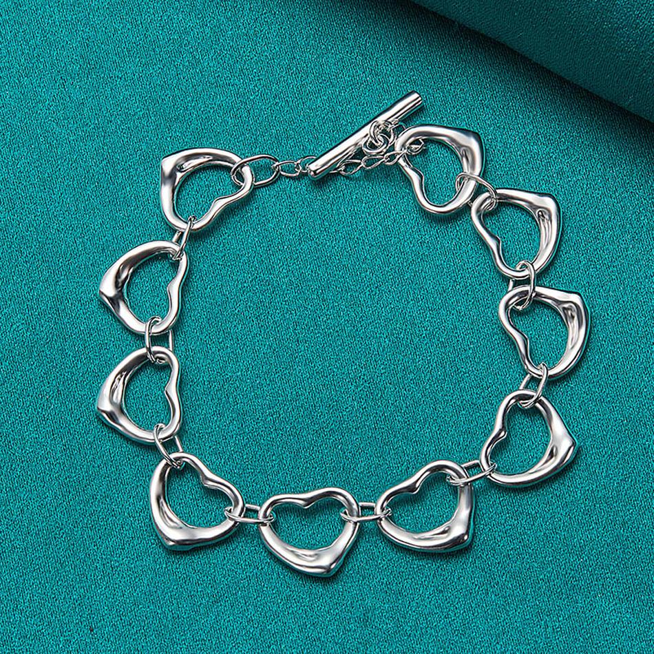 925 Sterling Silver Heart Chain Bracelet For Women Wedding Party Fashion Jewelry