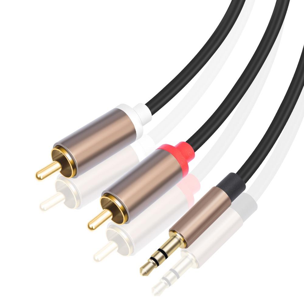 Cabo de Áudio de Liga de Alumínio Cinza Metálico 3,5 mm para 2 RCA, Divisor Y RCA Estéreo de Cobre Livre de Oxigênio para Telefone, Amplificador, Alto-falante, Áudio de Carro