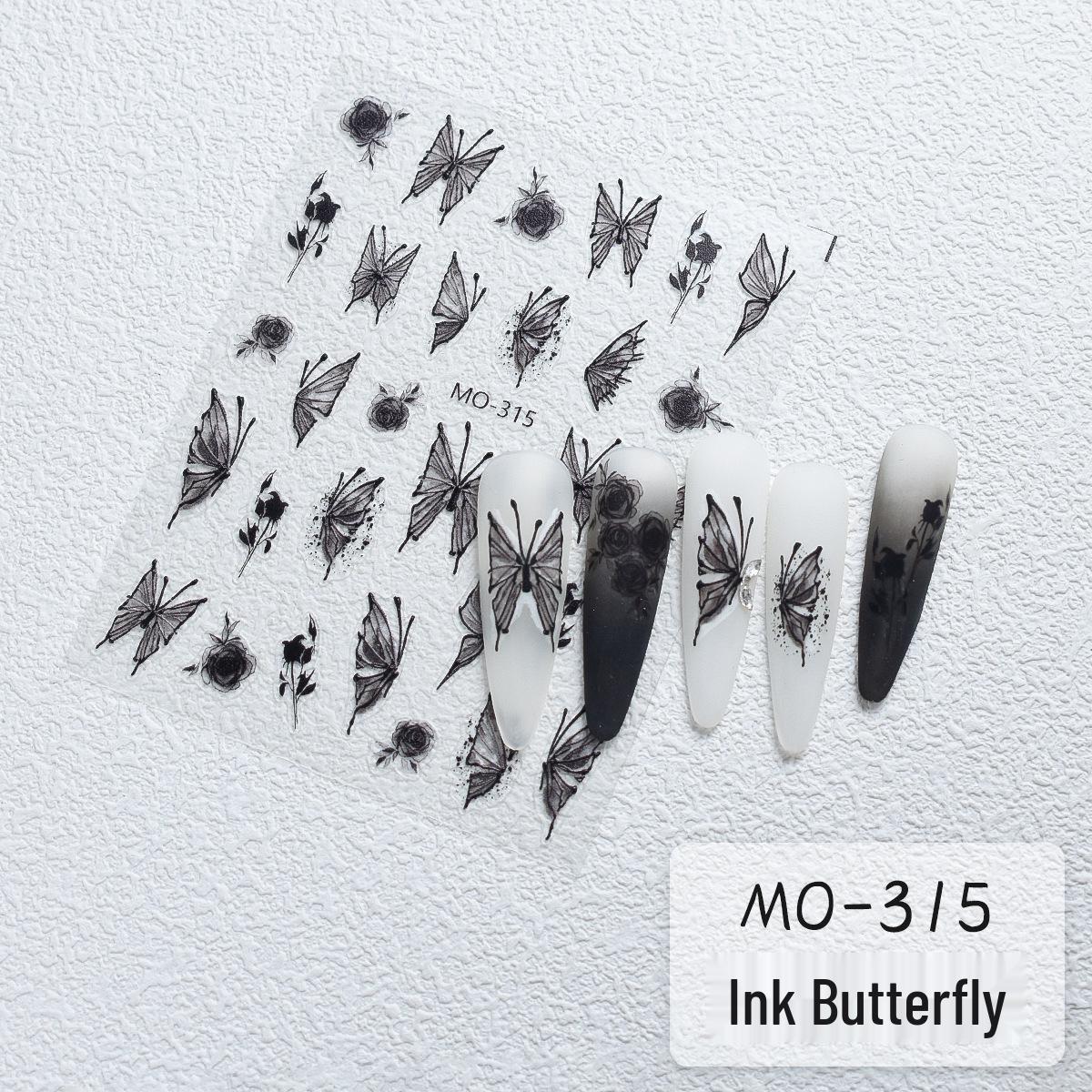 

3D Тисненые Наклейки для Ногтей Тушью Бабочка и Роза