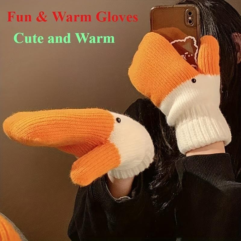 1 Pair of Funny and Cute Big Goose Handmade Mitten-like Gloves for Women,Thickly Lined and Warm Suitable  for Students in Winter
