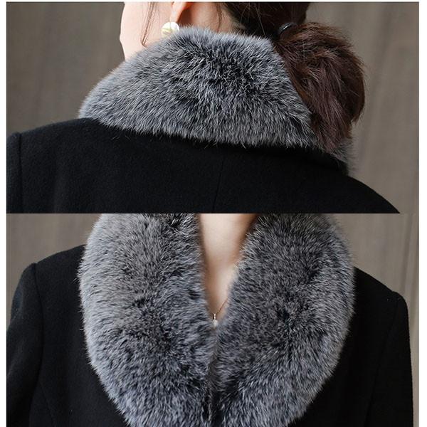 Big Fur Collor Damen Wollmantel Schwarz Langer Trenchcoat Jacke Schlanker Wollmischungsmantel Elegante Freizeitjacke Vintage Gothic Jacke