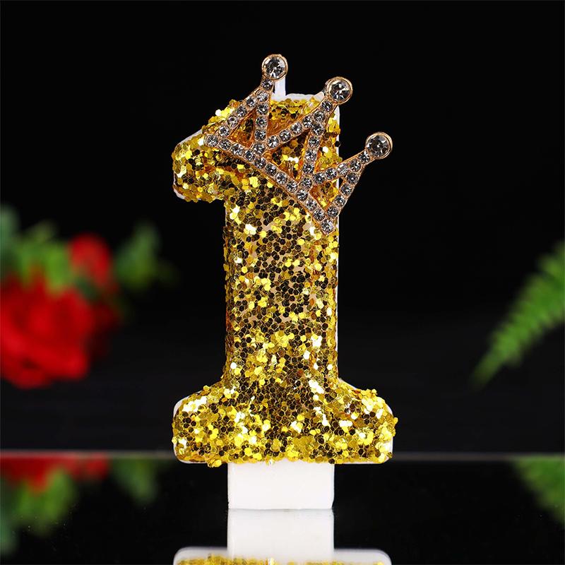Large Gold 3D Digital Birthday Candle Crown Style Long Burning for Retirement Celebration Party Cake Decor