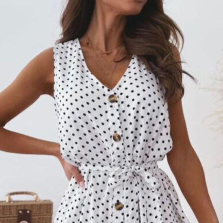 Loose V Neck Casual Ladies Dress Ruffle Hem Breathable for Vacation Female