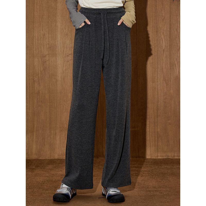 Coolhut Drapey Soft Deep Gray Women's Straight-Leg Casual Pants Versatile Loose Elastic Waist