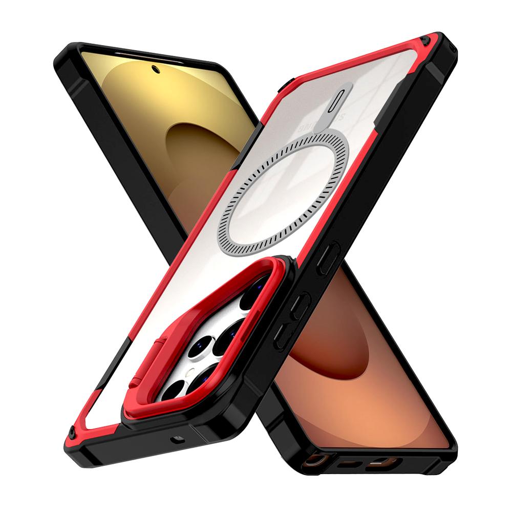 Luxury Transparent Shockproof Armor Case For Samsung Galaxy S25 S24 Ultra Plus Edge S25Ultra Magsafe Wireless Charge Stand Cover