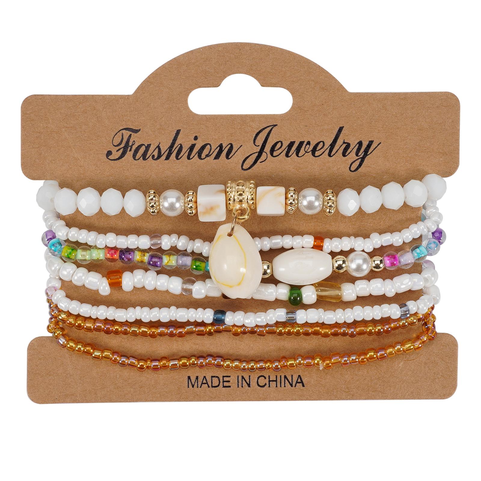 Богемский эластичный женский браслет с подвеской из морской раковины и бисером, 7 нитей