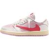 X Travis Scott Air Jordan 1 Slip Resistant Low Top Children's Basketball Shoes Pink White Red Kids' IQ7605-101