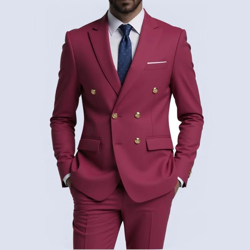 Fashion Men's Leisure Boutique Business Banquet Solid Color Wedding Double Breasted Slim Fit Suit Blazers Jacket
