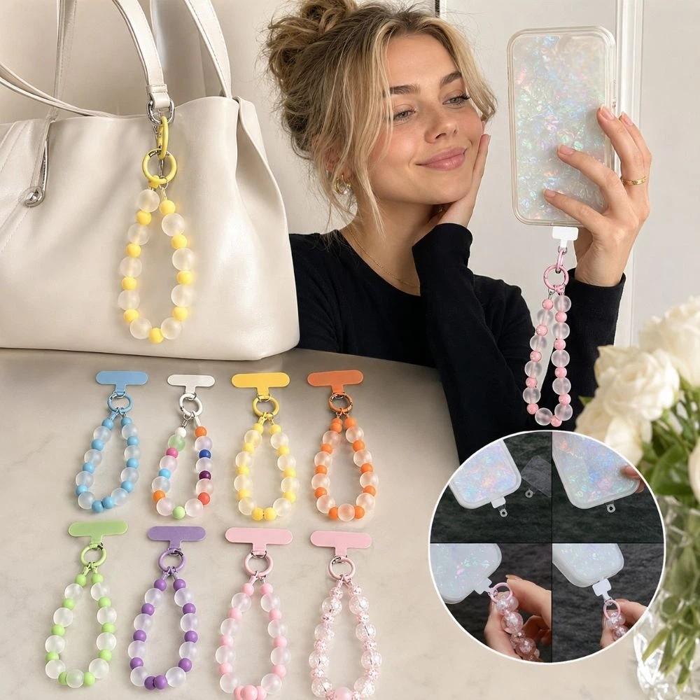 Anti-lost Beaded Keychain Pendant Skin-Textured Matte Mobile Chain Lanyard  Bag Accessories