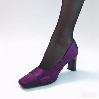 Damen Violette Satin-Stöckelschuhe Elegante Damen-Abendschuhe Formelle Abendveranstaltungen Hochzeitsfeier Schuhe Quadratische Absätze 7cm