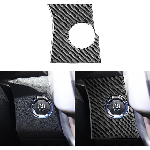 Real Soft Carbon Fiber Car Ignition Lock Panel Engine Start Stop Switch Cover Trim Sticker Auto Interior Accessories Compatible with Toyota