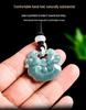 Premium Blue Jade Pixiu Ruyi Pendant Necklace with Leather Tassel