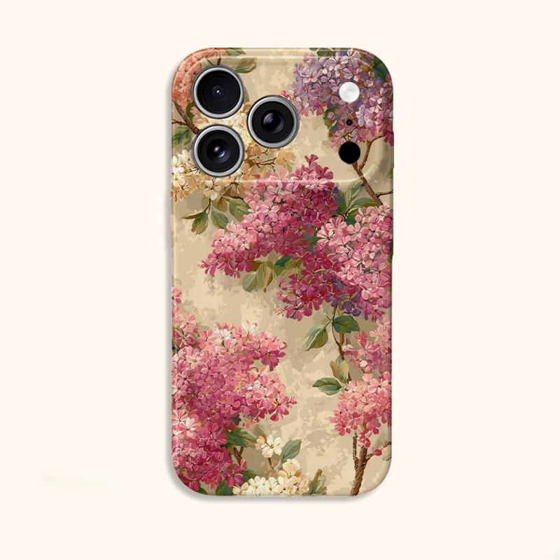 Romantic Classic Pink Lilac Floral Pattern Art Film Aesthetic Protective Shockproof Bumper Phone Case Cover For iPhone 14 15 16 Pro Max Plus