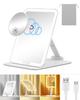 Gospire Folding Makeup Mirror, Tabletop, with Light, LED Makeup Mirror, 3 Colors, Stepless Dimming, Adjustable Angle, Folding Tabletop Mirror (White)