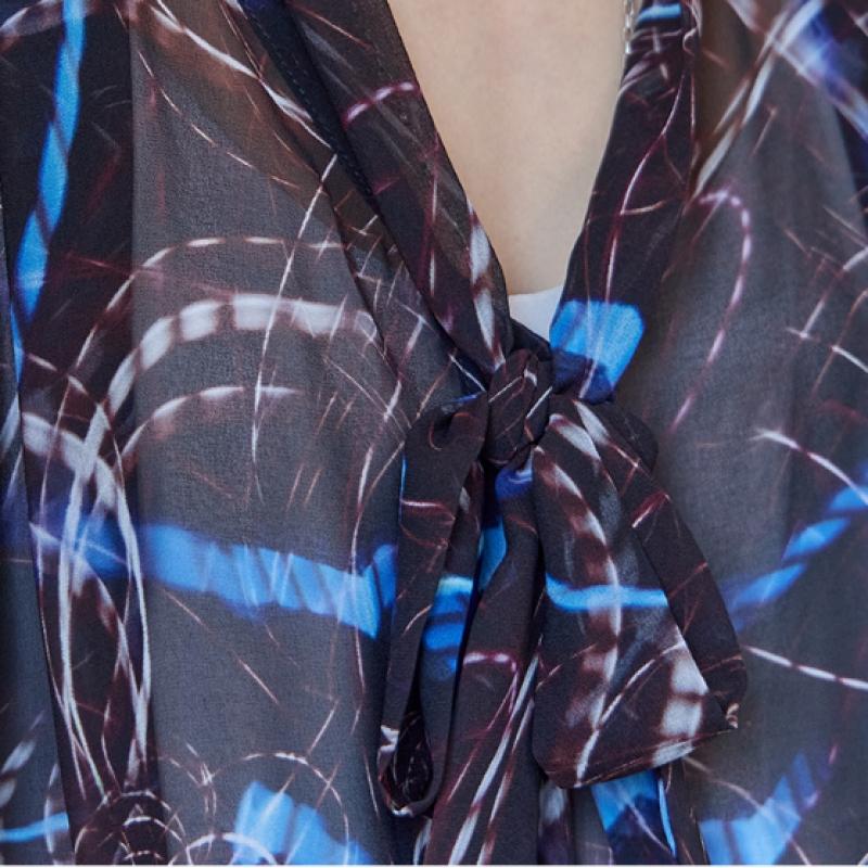 MAXZA Neon Pattern Sheer Tie Chiffon Blouse Ze10qb014nh