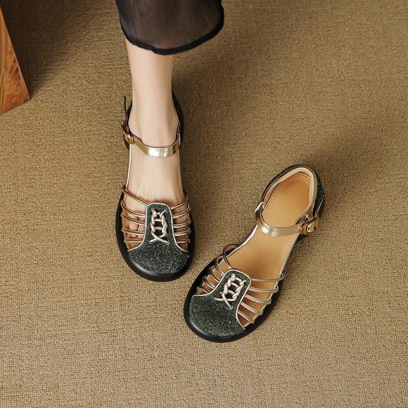 Genuine Leather Woman High Heel Sandals Summer Designer Classic Casual Shoes Street Senior Sexy Ladies Hollow Sandalias De Mujer