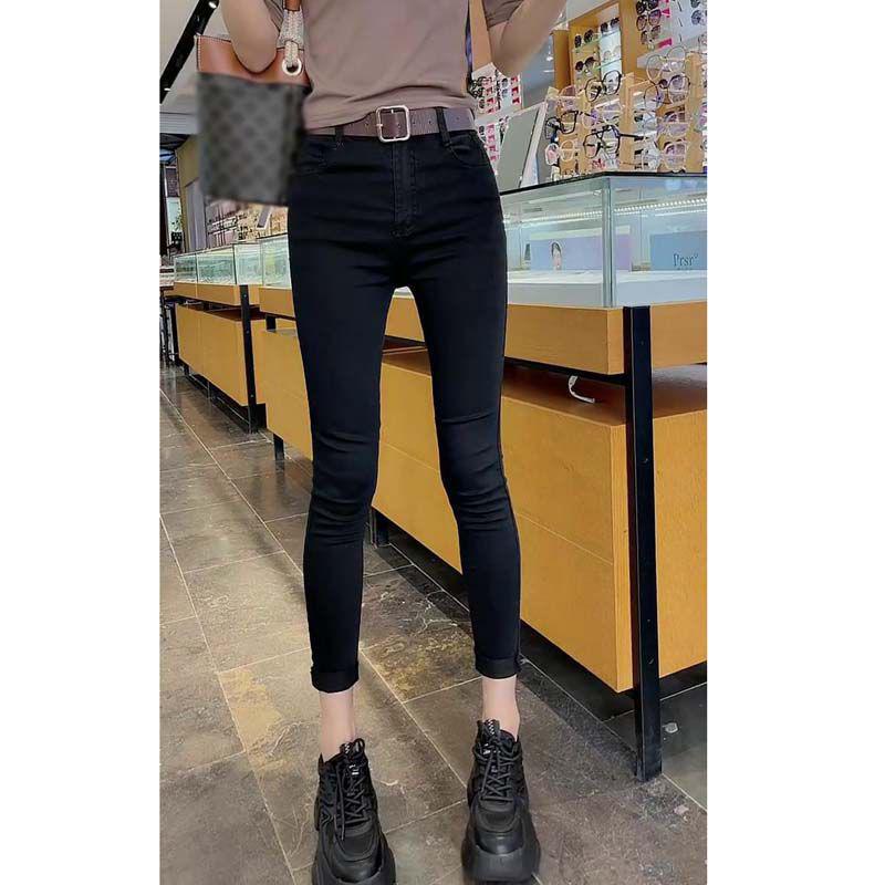 

Plus Size High Waist Tummy Control Jeans - Women s Peach Shape, Stretch, Velvet-Lined, Slimming Skinny Pants for Autumn/Winter. 3XL (140-160 jin)