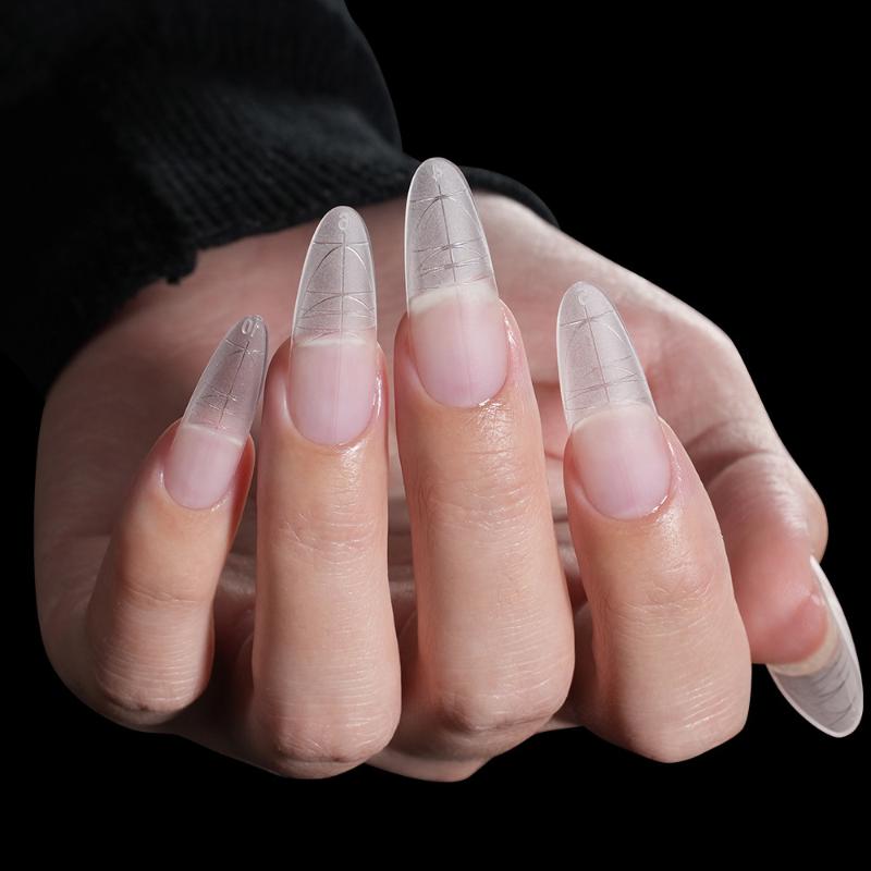 240Pcs Almond Coffin Stiletto Gel Nail Tips With Auxiliary Lines Innovative Press On Nails Ake Nail For Extension Manicure Tool