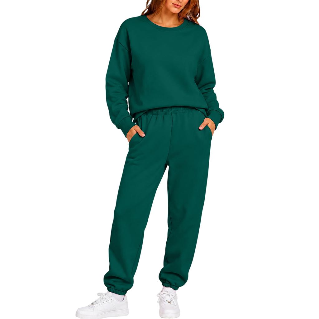 Damen Langarm Rundhals Sweatshirt und Jogginghose 2-teiliges Set