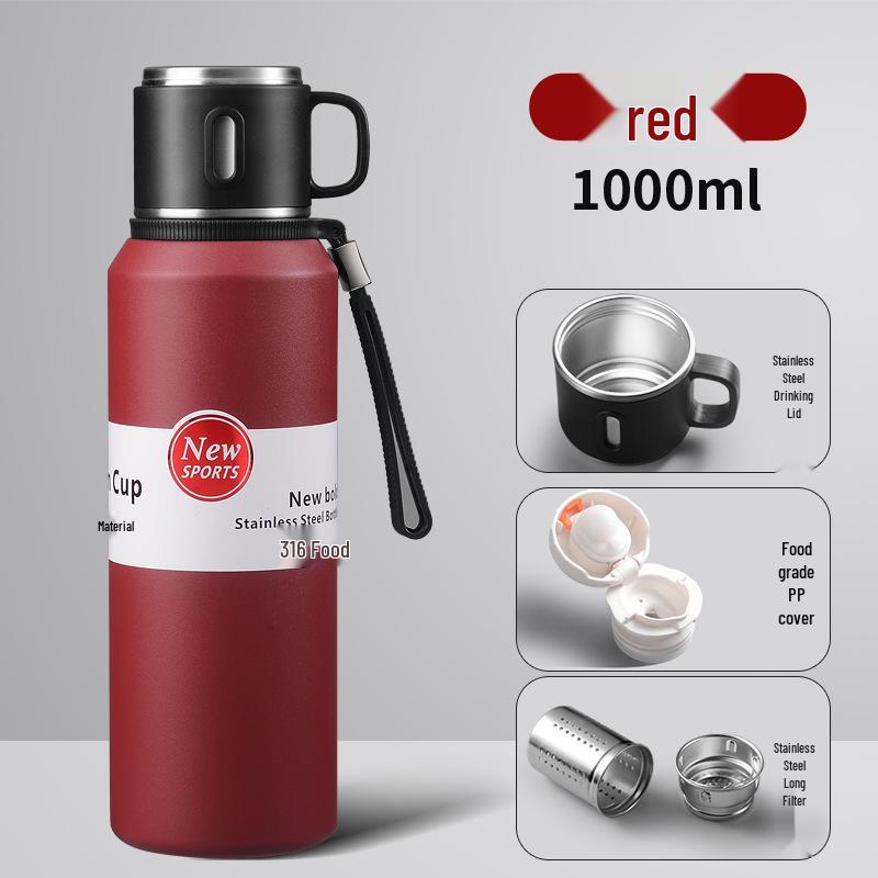Premium 316 Stainless Steel Insulated Kettle with Tea Separator, Large Capacity, Convenient Handle, Car-Friendly Design