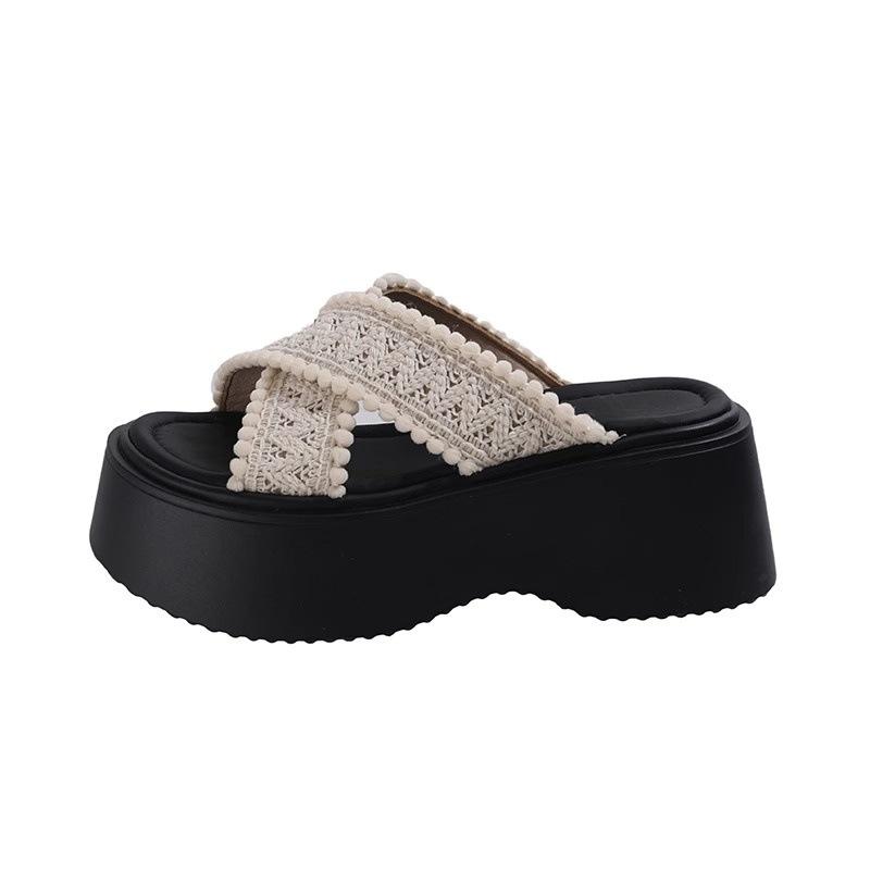 Factory Direct Sales Thick-soled Heightened Cross-strapped Cool Slippers for Women's Summer Wear 2025 New Spring Beach Vacation Sandals
