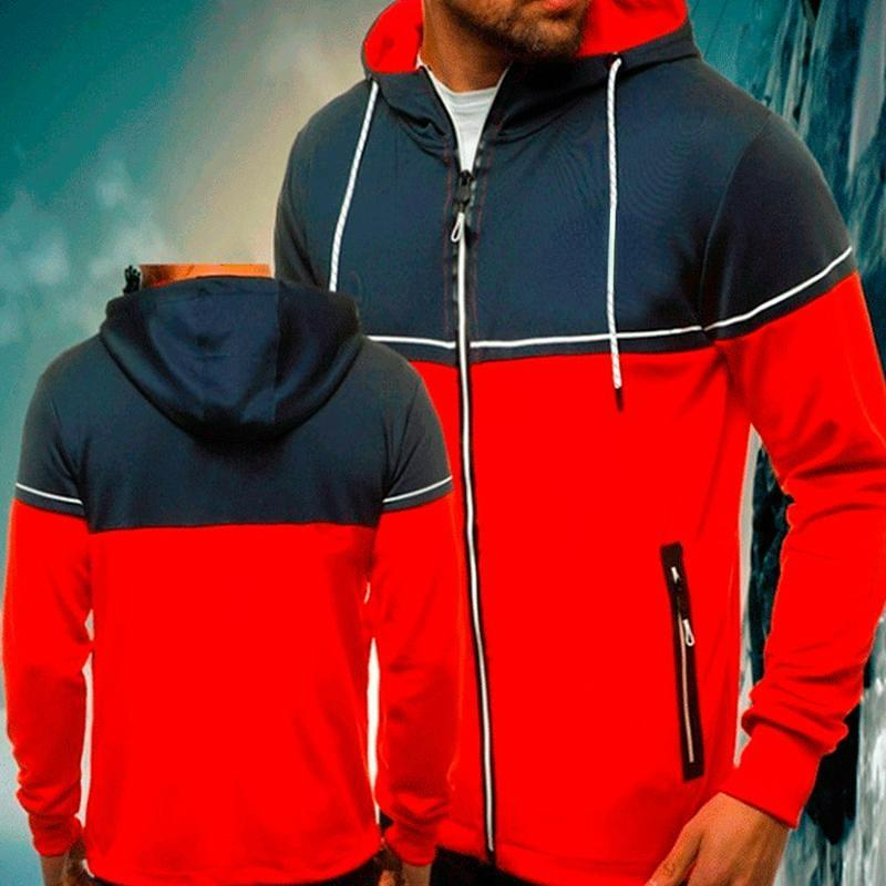2026 Autumn and Winter New Men s Casual Cardigan Hooded Sweater Youth Color Matching Men s Jacket L красный