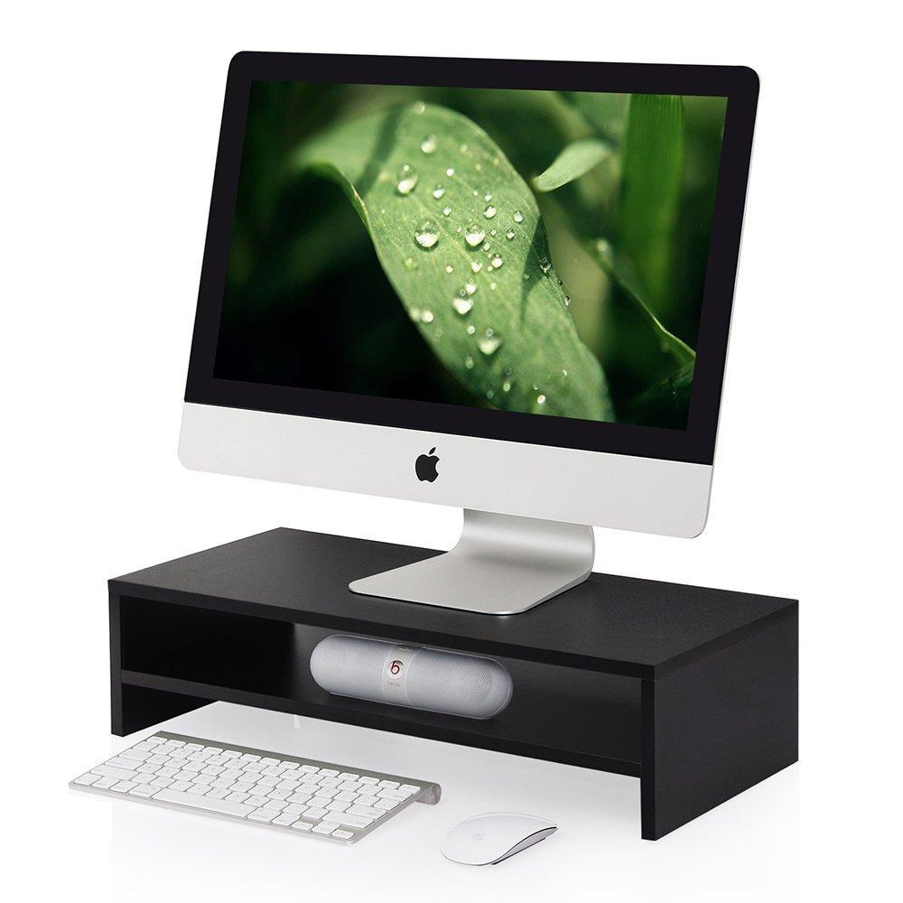 FITUEYES Wooden Desktop Stand with Monitor and Keyboard 540mm DT205401WB Two-Tier Storage, Wide, Black,