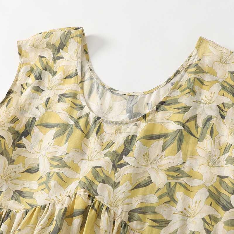 Spring and Summer Cotton and Linen Printed Dress