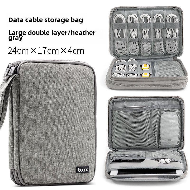 

Багатофункціональна сумка для зберігання цифрових гаджетів: Органайзер для кабелів, чохол для навушників, планшета та телефону, тримач для зовнішніх акумуляторів Large Double Layer сірий колір