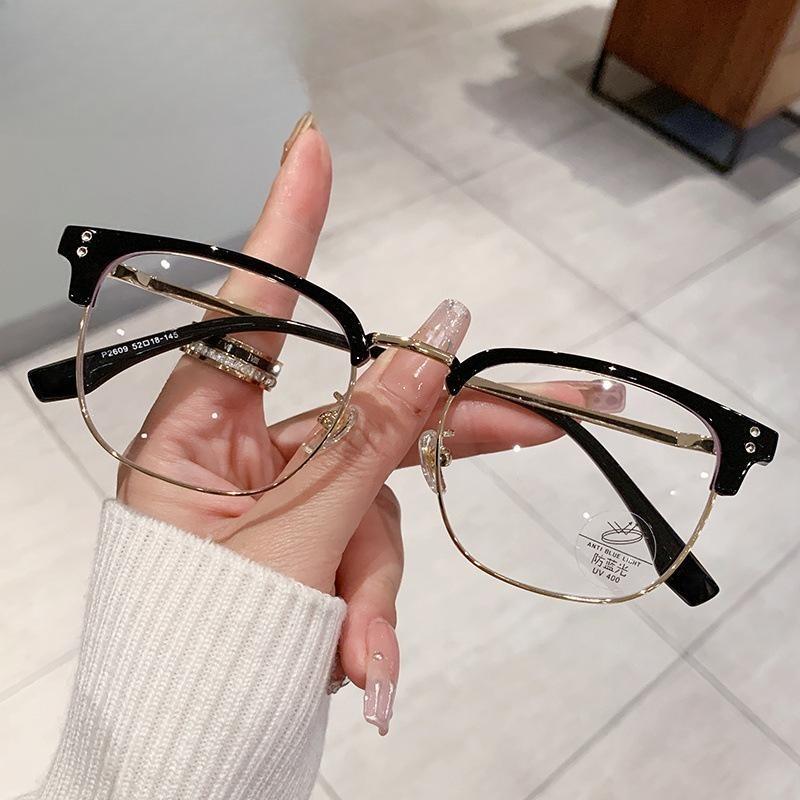 2026 new square glasses women's men's business leisure eyebrow frame glasses frame anti-blue light eye protection flat light glasses