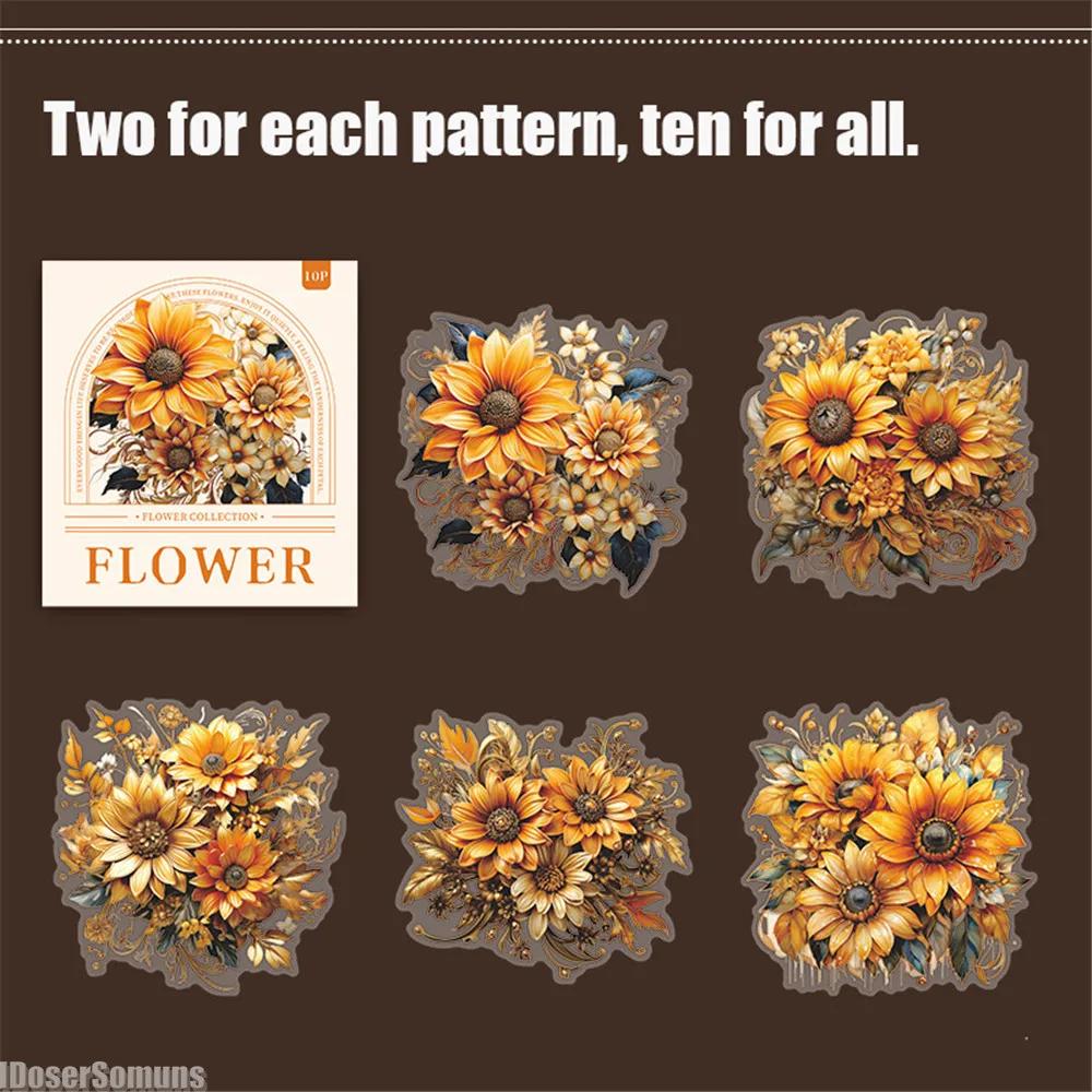 10pcs Large Size Scrapbooking Material Flowers Plant Stickers Aesthetic Stick Labels Decorative Hand Account Diary Album