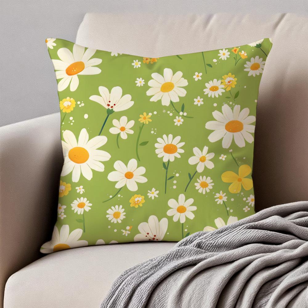 Aesthetic Small Daisy Print Cushion Cover Pillowcase Antidustmite Invisible Zipper Short Plush Sofa Cushion