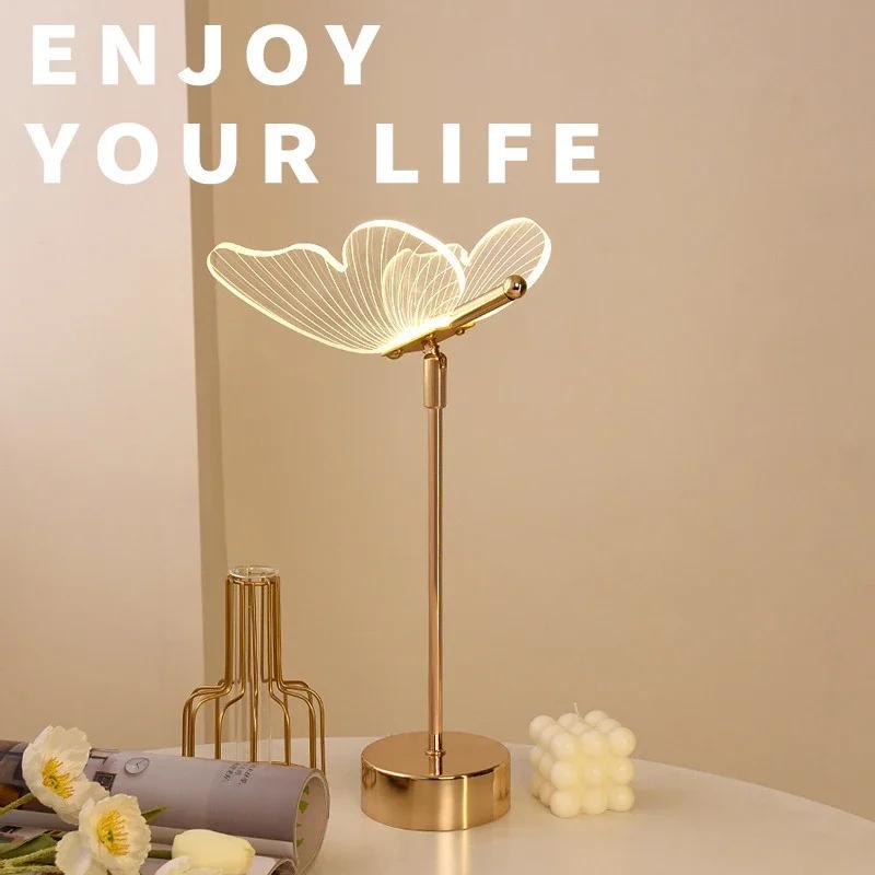 Led Butterfly Table Lamp Retro Gold Acrylic Desk Lamps Hotel Villa Art for Living Room Bedside Desktop Decor Led Night Lights