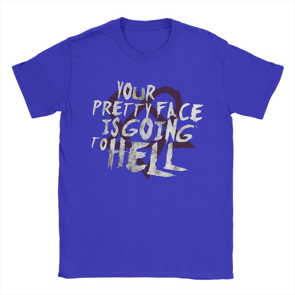 Him Band Your Pretty Face Is Going To Hell T-Shirts for Men  Vintage Pure Cotton Tees Short Sleeve T Shirts Printed Clothing