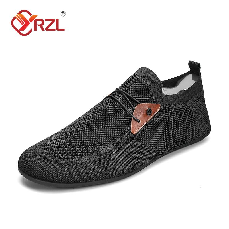 YRZL Casual Men's Shoes Summer Solid Color Mesh Breathable Flats Male Comfortable Lightweight Shoes Man Slip on Loafers for Men