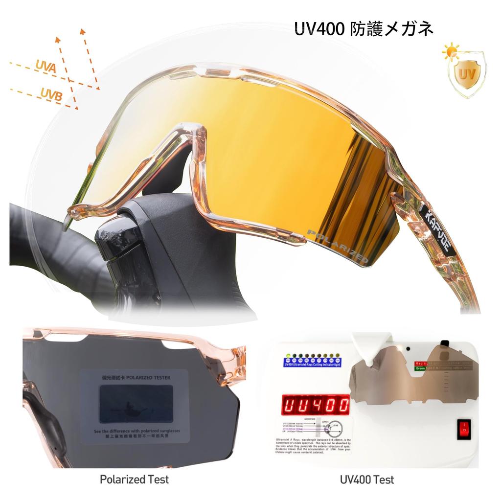 KAPVOE Road Bike Sunglasses for Men and Women: Polarized, Photochromic Lenses, Suitable for Triathlon, Cycling, and Bicycles. Features include an anti