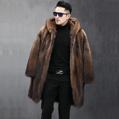 Winter Men's Fur Coat Hooded Long Imitation Mink Fur Whole Mink Loose Casual Fur Warm Coat Large