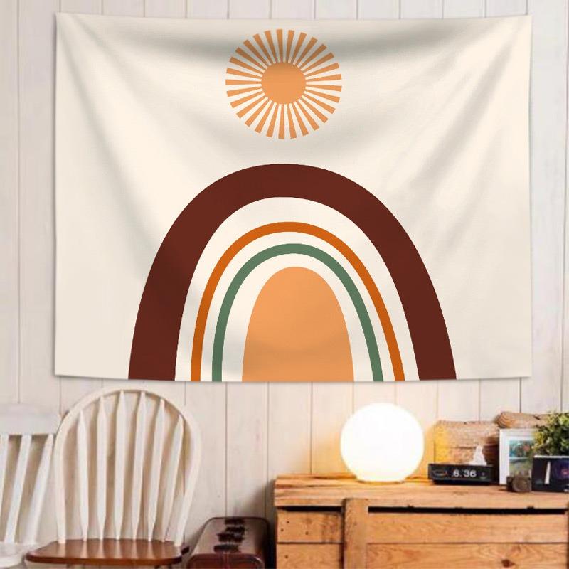 Boho Abstract Rainbow Tapestry Mid Century Sun Wall Hanging Geometric Polyester Wall Art for Living Room Bedroom Dorm Decor