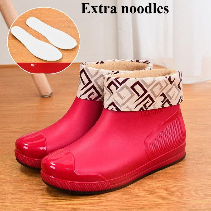 Women's Waterproof Rain Boots - Low-Cut Plastic Boots with Slip-Resistant Soles, Insulated and Fleece-Lined