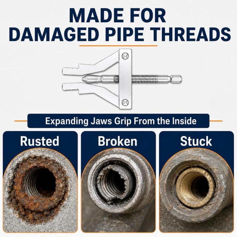 Broken Pipe Repair Tool with Internal Grip Head, 1/4 in Drive End, for 1/2 in and 3/4 in Routine Pipe Service Tasks