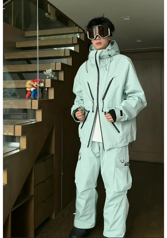 Ski Resort's Trendy Waterproof & Windproof Ski Suit Set for Men & Women, Fleece-Lined, Thickened, Plus Size, Warm